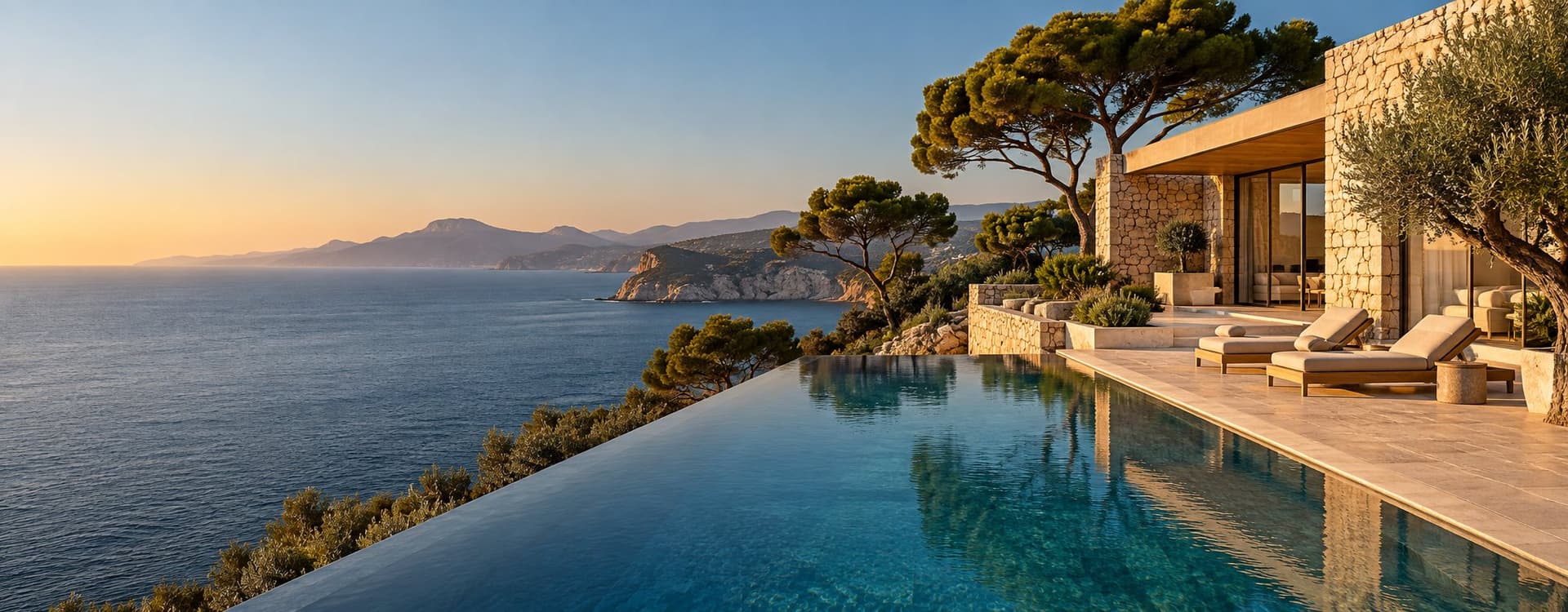 Stone villa with a pool overlooking the sea