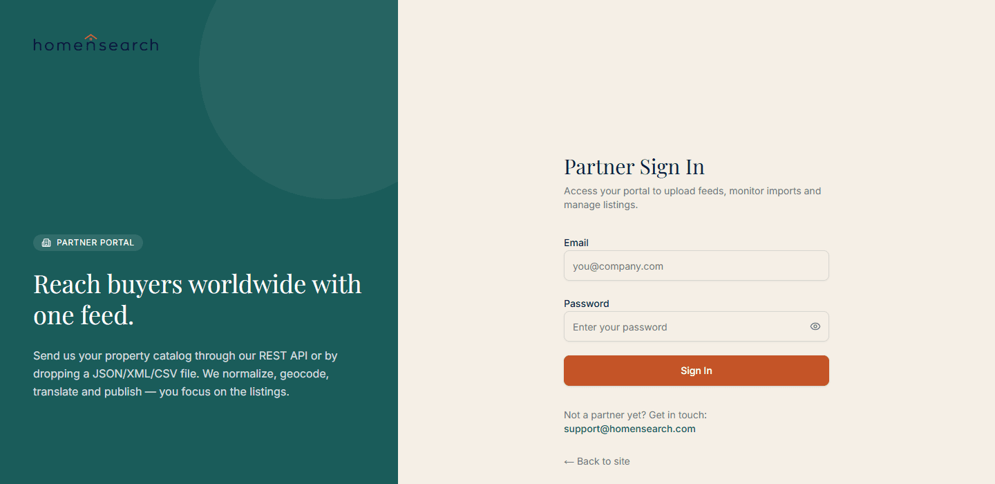 Die Anmeldeseite des Partnerportals