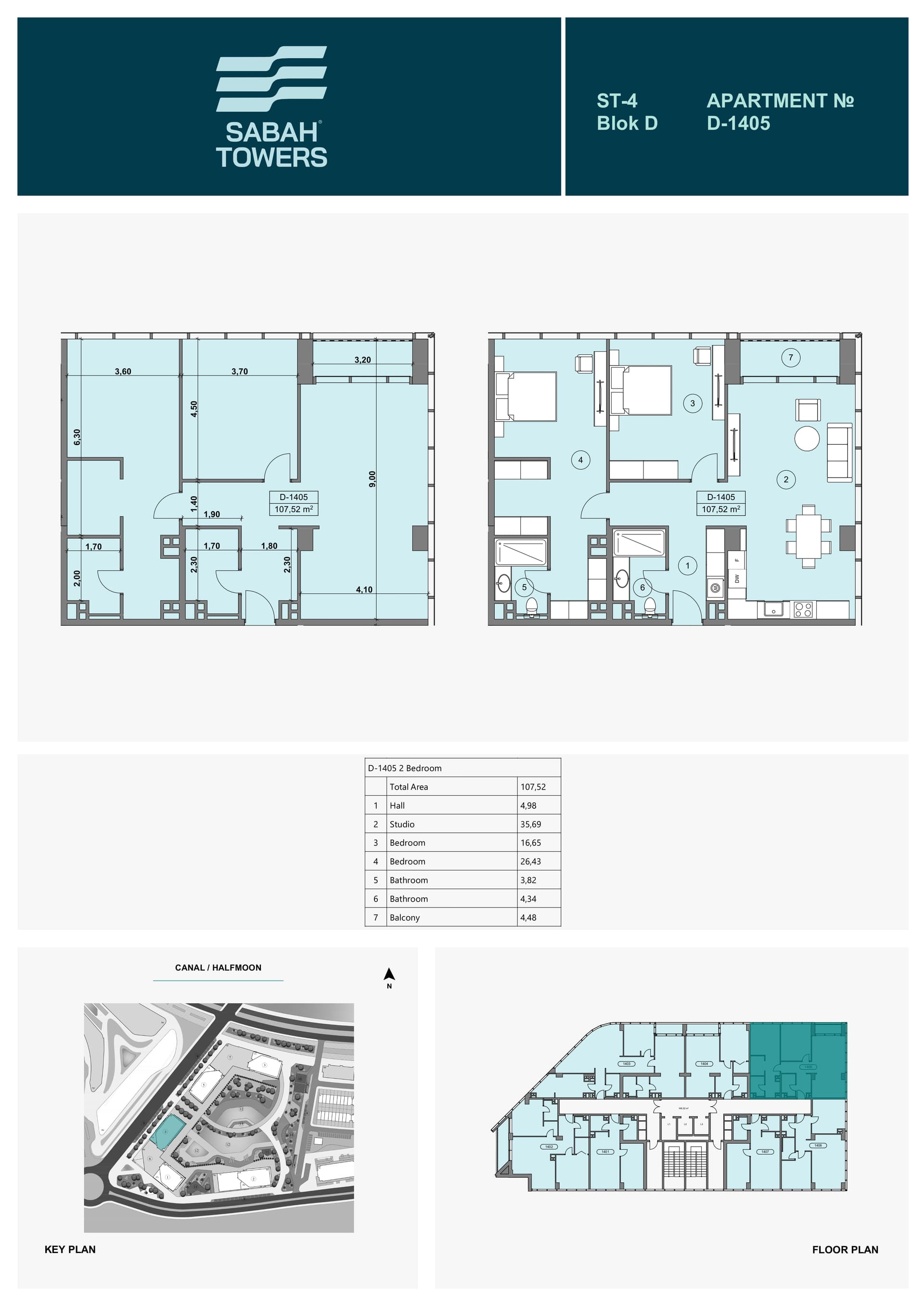 Wohnung mit 2 Schlafzimmern in Sabah Towers, Sea Breeze, Baku – 107,52 m²