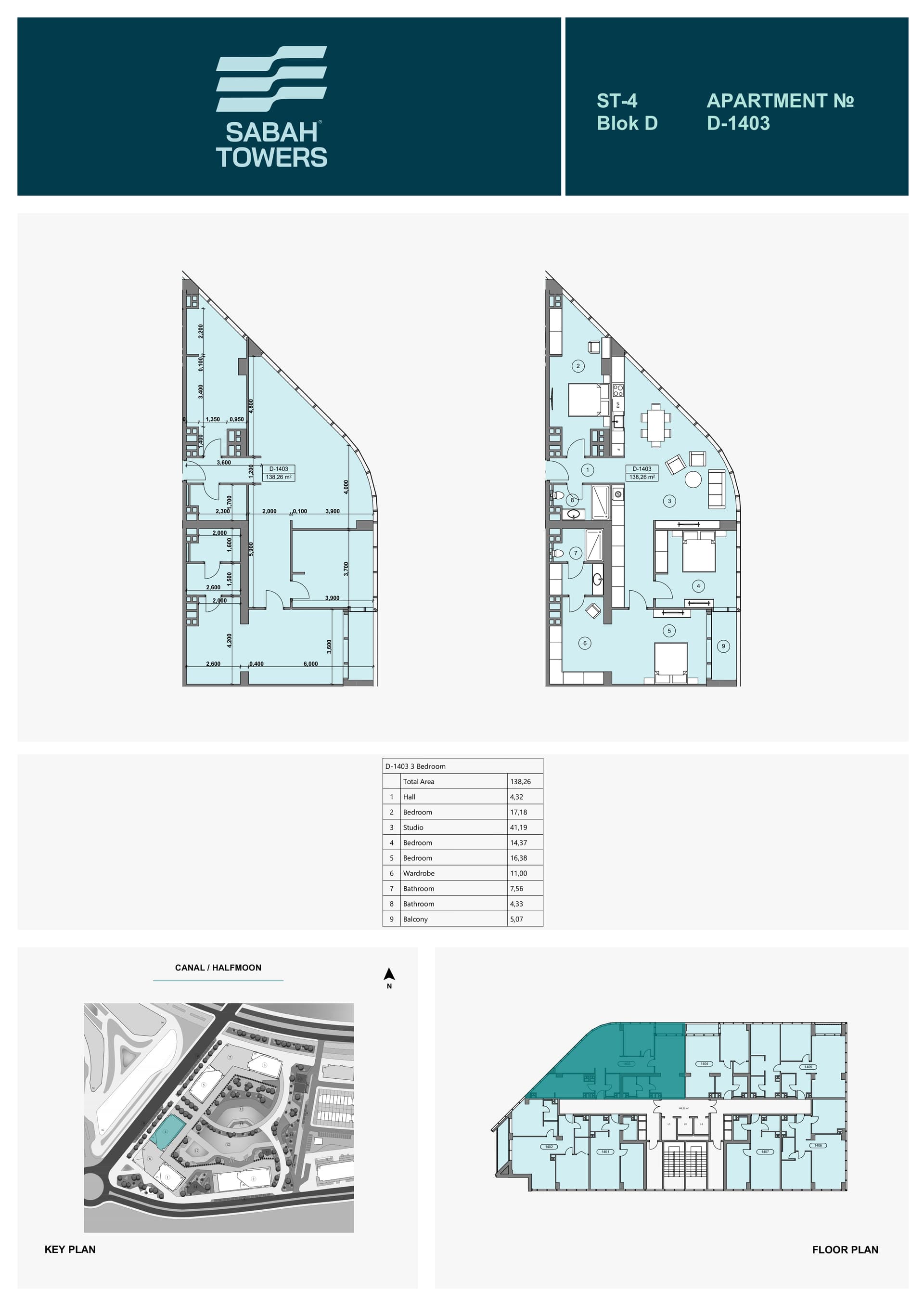 Wohnung mit 3 Schlafzimmern in Sabah Towers, Sea Breeze, Baku – 138,26 m²