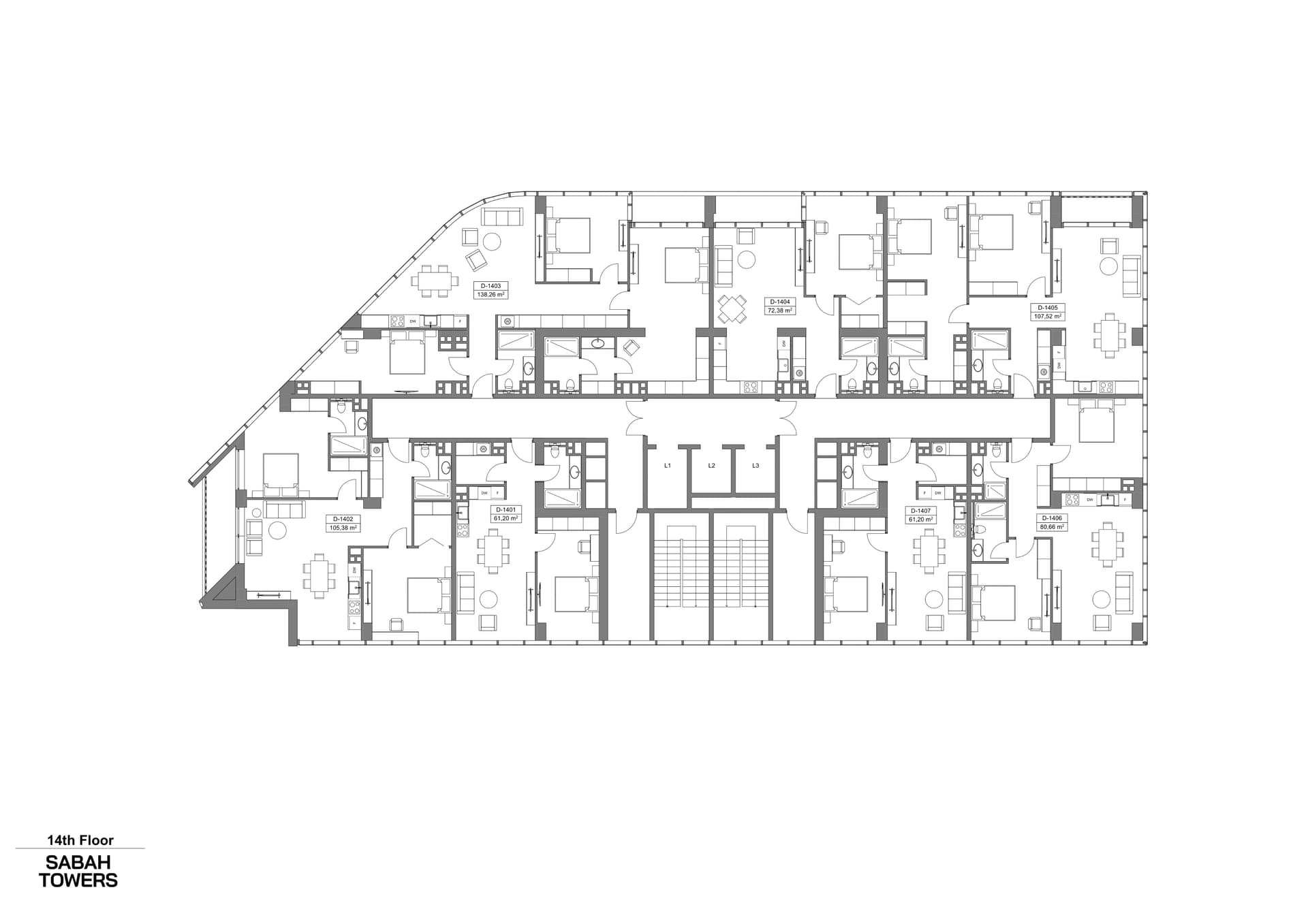 Wohnung mit 1 Schlafzimmer in Sabah Towers, Sea Breeze, Baku – 61,2 m²
