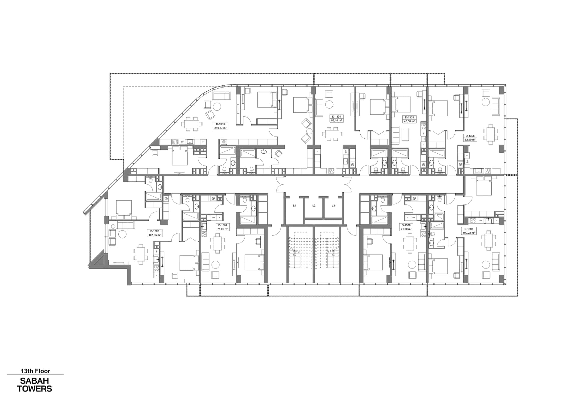 Wohnung mit 1 Schlafzimmer in Sabah Towers, Sea Breeze, Baku – 71 m²