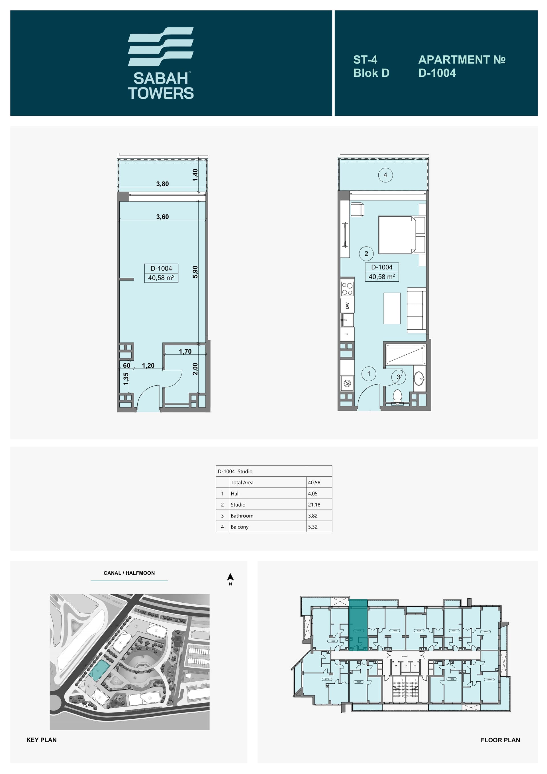 Monolocale in Sabah Towers, Sea Breeze, Baku — 40,58 m²